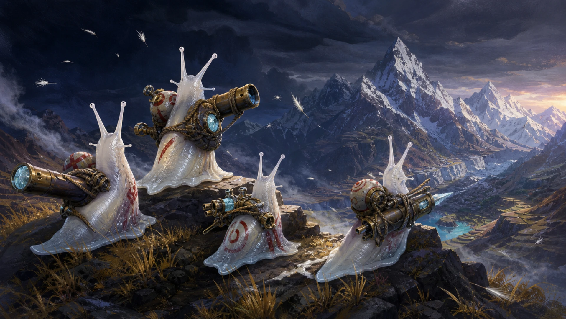 Clay artillery creatures in a high Andean landscape